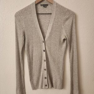 Vince Gray Longsleeve V-Neck Ribbed Knit Button Up Cardigan Sweater Womens Small